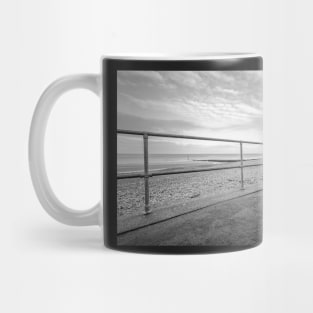 View from a wooden beach hut in the seaside town of Cromer, Norfolk Mug